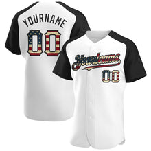 Load image into Gallery viewer, Custom White Vintage USA Flag-Black Authentic Raglan Sleeves Baseball Jersey