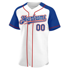 Load image into Gallery viewer, Custom White Royal-Red Authentic Raglan Sleeves Baseball Jersey