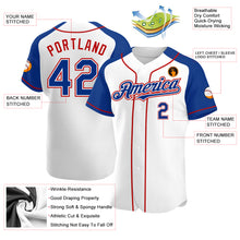 Load image into Gallery viewer, Custom White Royal-Red Authentic Raglan Sleeves Baseball Jersey