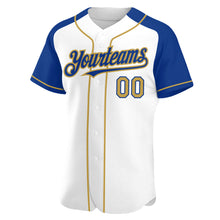 Load image into Gallery viewer, Custom White Old Gold-Royal Authentic Raglan Sleeves Baseball Jersey