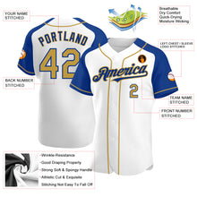 Load image into Gallery viewer, Custom White Old Gold-Royal Authentic Raglan Sleeves Baseball Jersey