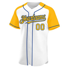 Load image into Gallery viewer, Custom White Gold-Royal Authentic Raglan Sleeves Baseball Jersey