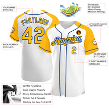 Load image into Gallery viewer, Custom White Gold-Royal Authentic Raglan Sleeves Baseball Jersey