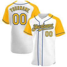 Load image into Gallery viewer, Custom White Gold-Royal Authentic Raglan Sleeves Baseball Jersey
