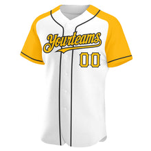 Load image into Gallery viewer, Custom White Gold-Black Authentic Raglan Sleeves Baseball Jersey