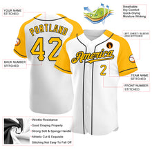Load image into Gallery viewer, Custom White Gold-Black Authentic Raglan Sleeves Baseball Jersey
