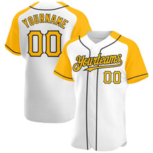 Load image into Gallery viewer, Custom White Gold-Black Authentic Raglan Sleeves Baseball Jersey