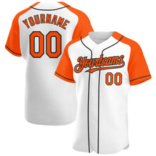 Load image into Gallery viewer, Custom White Orange-Black Authentic Raglan Sleeves Baseball Jersey