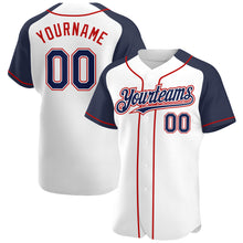 Load image into Gallery viewer, Custom White Navy-Red Authentic Raglan Sleeves Baseball Jersey