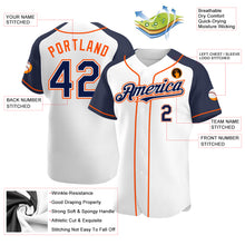 Load image into Gallery viewer, Custom White Navy-Orange Authentic Raglan Sleeves Baseball Jersey