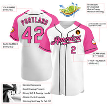 Load image into Gallery viewer, Custom White Pink-Black Authentic Raglan Sleeves Baseball Jersey