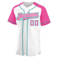 Load image into Gallery viewer, Custom White Pink-Teal Authentic Raglan Sleeves Baseball Jersey