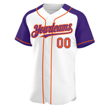 Load image into Gallery viewer, Custom White Orange-Purple Authentic Raglan Sleeves Baseball Jersey