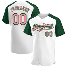 Load image into Gallery viewer, Custom White Medium Pink-Green Authentic Raglan Sleeves Baseball Jersey