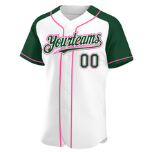 Load image into Gallery viewer, Custom White Green-Pink Authentic Raglan Sleeves Baseball Jersey