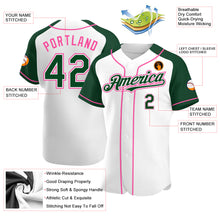 Load image into Gallery viewer, Custom White Green-Pink Authentic Raglan Sleeves Baseball Jersey