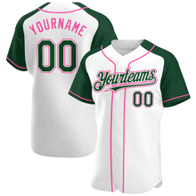 Load image into Gallery viewer, Custom White Green-Pink Authentic Raglan Sleeves Baseball Jersey