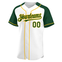 Load image into Gallery viewer, Custom White Green-Gold Authentic Raglan Sleeves Baseball Jersey
