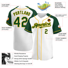 Load image into Gallery viewer, Custom White Green-Gold Authentic Raglan Sleeves Baseball Jersey