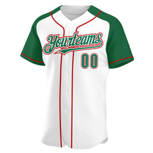 Load image into Gallery viewer, Custom White Kelly Green-Red Authentic Raglan Sleeves Baseball Jersey