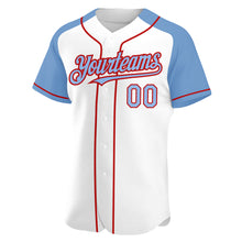 Load image into Gallery viewer, Custom White Light Blue-Red Authentic Raglan Sleeves Baseball Jersey
