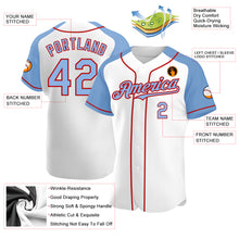 Load image into Gallery viewer, Custom White Light Blue-Red Authentic Raglan Sleeves Baseball Jersey