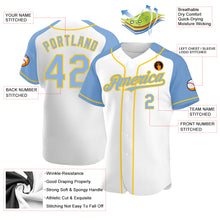 Load image into Gallery viewer, Custom White Light Blue-Yellow Authentic Raglan Sleeves Baseball Jersey