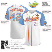 Load image into Gallery viewer, Custom White Light Blue-Orange Authentic Raglan Sleeves Baseball Jersey
