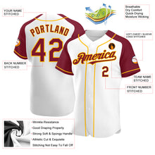 Load image into Gallery viewer, Custom White Crimson-Gold Authentic Raglan Sleeves Baseball Jersey