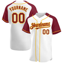 Load image into Gallery viewer, Custom White Crimson-Gold Authentic Raglan Sleeves Baseball Jersey