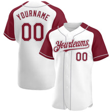 Load image into Gallery viewer, Custom White Crimson-Gray Authentic Raglan Sleeves Baseball Jersey