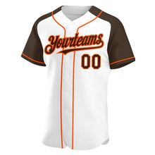 Load image into Gallery viewer, Custom White Brown-Orange Authentic Raglan Sleeves Baseball Jersey