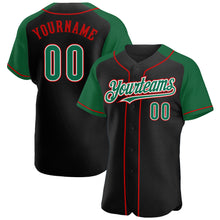 Load image into Gallery viewer, Custom Black Kelly Green-Red Authentic Raglan Sleeves Baseball Jersey