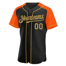 Load image into Gallery viewer, Custom Black Old Gold-Orange Authentic Raglan Sleeves Baseball Jersey