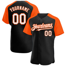 Load image into Gallery viewer, Custom Black White-Orange Authentic Raglan Sleeves Baseball Jersey