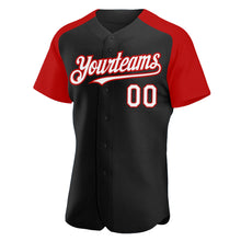 Load image into Gallery viewer, Custom Black White-Red Authentic Raglan Sleeves Baseball Jersey