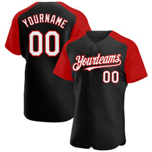 Load image into Gallery viewer, Custom Black White-Red Authentic Raglan Sleeves Baseball Jersey