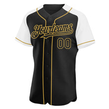 Load image into Gallery viewer, Custom Black White-Old Gold Authentic Raglan Sleeves Baseball Jersey