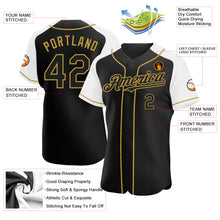 Load image into Gallery viewer, Custom Black White-Old Gold Authentic Raglan Sleeves Baseball Jersey