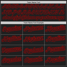 Load image into Gallery viewer, Custom Black Red Authentic Raglan Sleeves Baseball Jersey