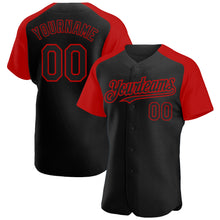 Load image into Gallery viewer, Custom Black Red Authentic Raglan Sleeves Baseball Jersey