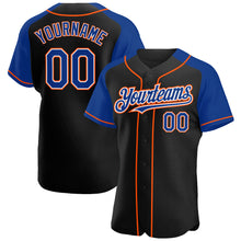 Load image into Gallery viewer, Custom Black Royal-Orange Authentic Raglan Sleeves Baseball Jersey