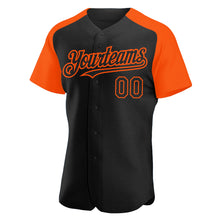 Load image into Gallery viewer, Custom Black Orange Authentic Raglan Sleeves Baseball Jersey