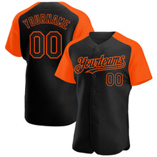 Load image into Gallery viewer, Custom Black Orange Authentic Raglan Sleeves Baseball Jersey