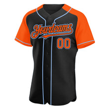 Load image into Gallery viewer, Custom Black Orange-Light Blue Authentic Raglan Sleeves Baseball Jersey