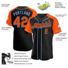 Load image into Gallery viewer, Custom Black Orange-Light Blue Authentic Raglan Sleeves Baseball Jersey