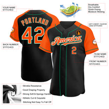 Load image into Gallery viewer, Custom Black Orange-Kelly Green Authentic Raglan Sleeves Baseball Jersey
