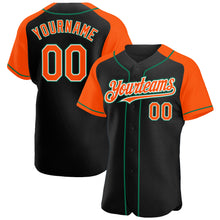 Load image into Gallery viewer, Custom Black Orange-Kelly Green Authentic Raglan Sleeves Baseball Jersey