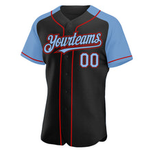 Load image into Gallery viewer, Custom Black Light Blue-Red Authentic Raglan Sleeves Baseball Jersey