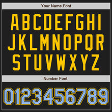 Load image into Gallery viewer, Custom Black Light Blue-Yellow Authentic Raglan Sleeves Baseball Jersey